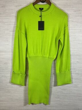 NBD Imani Fold Over Cuff Mini Dress Electric Green NWT Small Neon